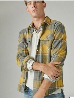 Lucky Brand Men's Yellow & Gray Plaid Shirt Jacket